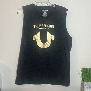 True Religion Gold Foil Metallic Logo Tank Top Men’s Large
